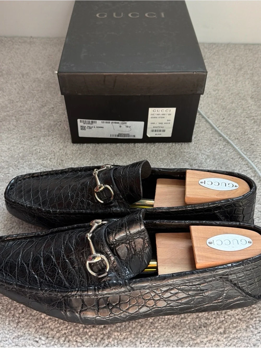 Mens Vintage New in Box Gucci Crocodile Alligator Horsebit Black Drivers SZ 10.5